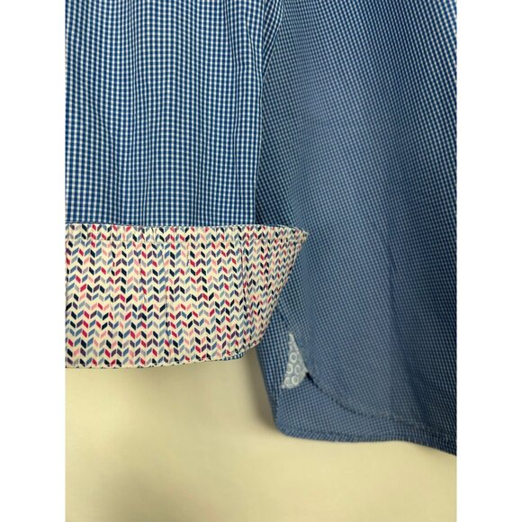 Ted Baker Men's Franks Trim Fit Houndstooth Shirt 100% Cotton Blue Sz 17.5 34/32 - Picture 13 of 15